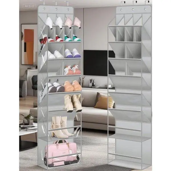 Black Sturdy Fabric Material Over-the-Door Mount Hanging Shoe Organizer with Deep Pockets - 20-Pair Large Capacity Storage - Space-Saving Wardrobe Rack for Sneakers, Boots - Tool-Free Easy Installation