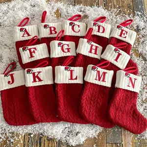 Knitted Letter Christmas Stocking, Personalized Initial Xmas Sock, Fireplace Hanging Decor, Holiday Party Gift, Home Decoration