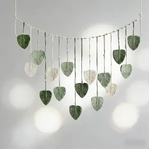 Large Green Leaves Macrame Wall Hanging – Boho Woven Tapestry, Handmade Feather Art, Chic Home Decor for Bedroom Living Room Apartment
