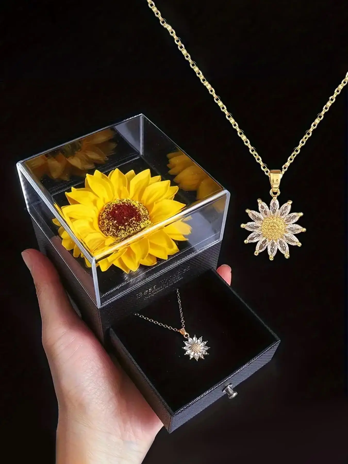 Sunflower Pendant Necklace with Gift Box, Fashion Matching Necklace Jewelry for Party, Fall Daily Clothing Decoration, Trendy All-match & Exquisite Je