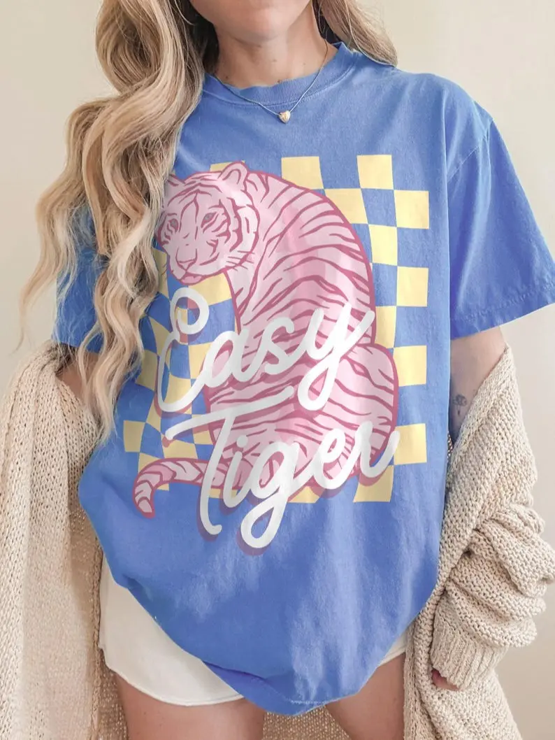 Easy Tiger Graphic Tee: Comfort Colors Vintage Checkerboard Shirt