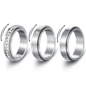 Diamond-encrusted rotating jewelry 6MM women's rotating stress-relief titanium steel ring