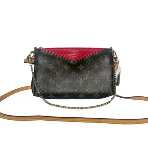 Pre-owned Louis Vuitton Coated canvas and leather Clutches & Wristlets Pallas Monogram canvas with red leather flap Excellent S014260307037