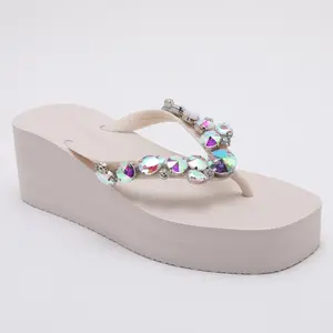 Trendin Mode Women's Glitter Rhinestone Wedge Platform Flip-Flop Sandals for Women Boho Sparkly Thong Heels Womens Beach Sandals Outdoor Slippers