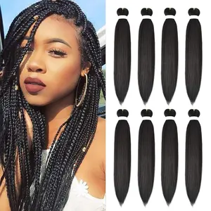 8 Pack Braiding Hair Pre Stretched - 26" 100G/Pack Premium Pre Stretched Braiding Hair Extensions, Professional Itch Free Hot Water Setting Perm Yaki Texture Prestretched Hair(1B)