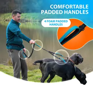 Pipers Collar Hands-Free Double Dog Leash - Adjustable Long Padded Leash with No-Tangle 360° Swivel Clasp for Walking Two Dogs Comfortable Foam Handles traffic grip rope zipper pouch comfort retractable products training easy control
