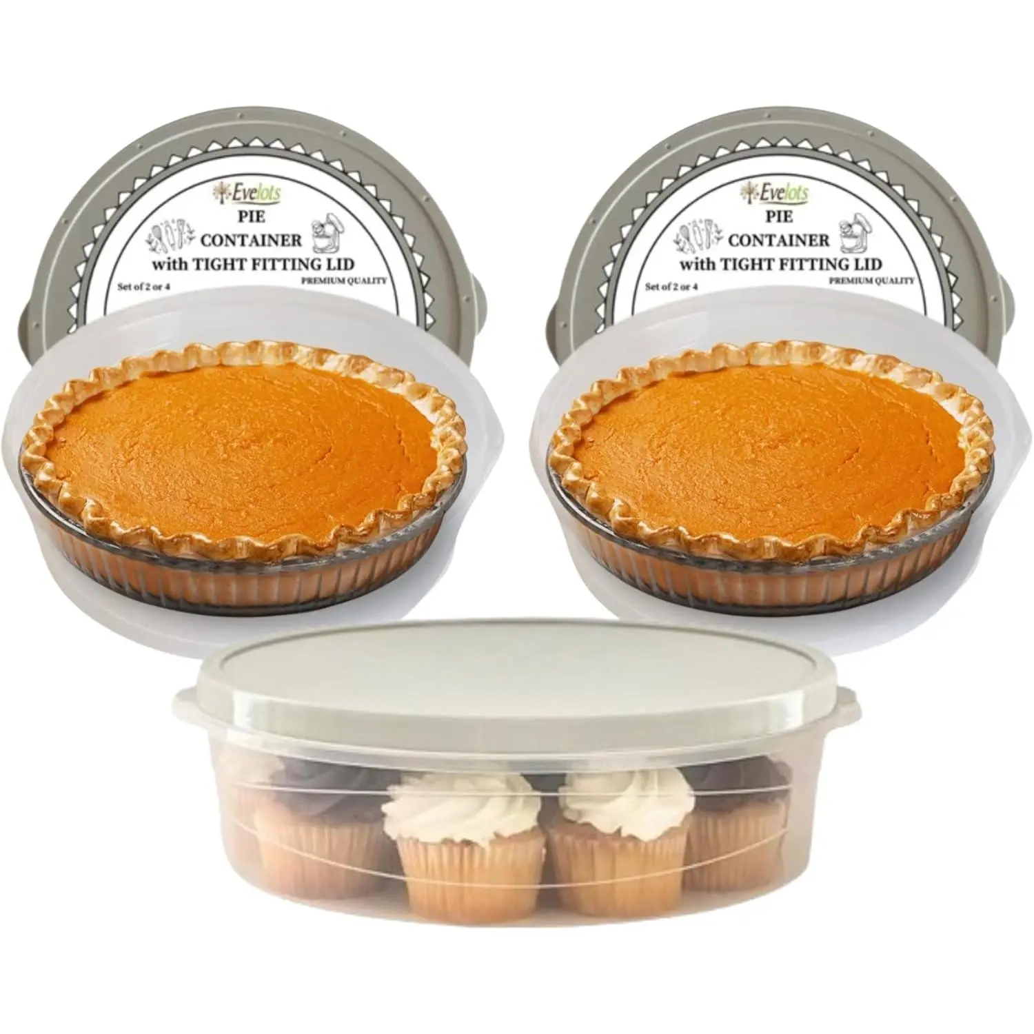 2-Pack 10-Inch Airtight Food Storage Container with Lid - Portable Carrier for Pies, Cakes, Cupcakes & More - BPA-Free Clear Plastic - Secure & Easy Transport Kitchen Set