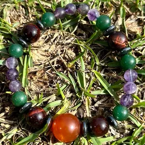 Handmade 6-10mm Beaded Crystal Jewelry - Featuring Amethyst, Jade, Red Tiger Eye, Hematite and Carnelian Natural Crystal Bracelet