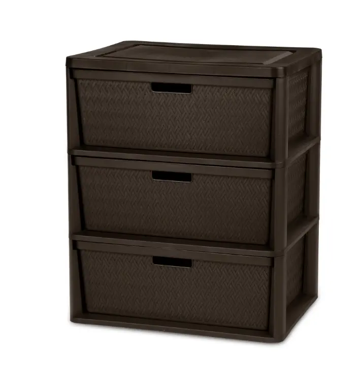 Brown 3-Drawer Plastic Storage Organizer – Removable Decorative Bins, Easy Assembly