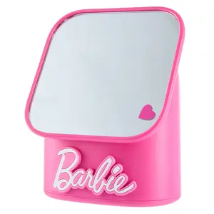 MINISO Barbie Multi-Functional Storage Vanity Mirror - Pink Organizer with Built-in Mirror for Des