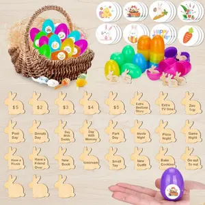 Wooden Bunny Easter Egg Tokens 27-Pack with Plastic Prefilled Eggs Natural Rabbit Fillers Ideal for Easter & Birthday Gifts for Kids