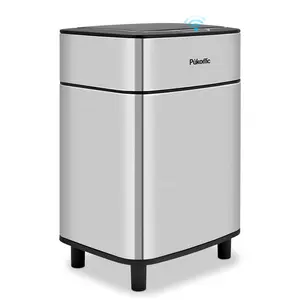PUKOMC Sleek stainless steel sensor bin. 2.7-gallon rectangular, space-saving design for kitchen, bathroom, or office. Hands-free automatic operation. Touchless Trash Can household items