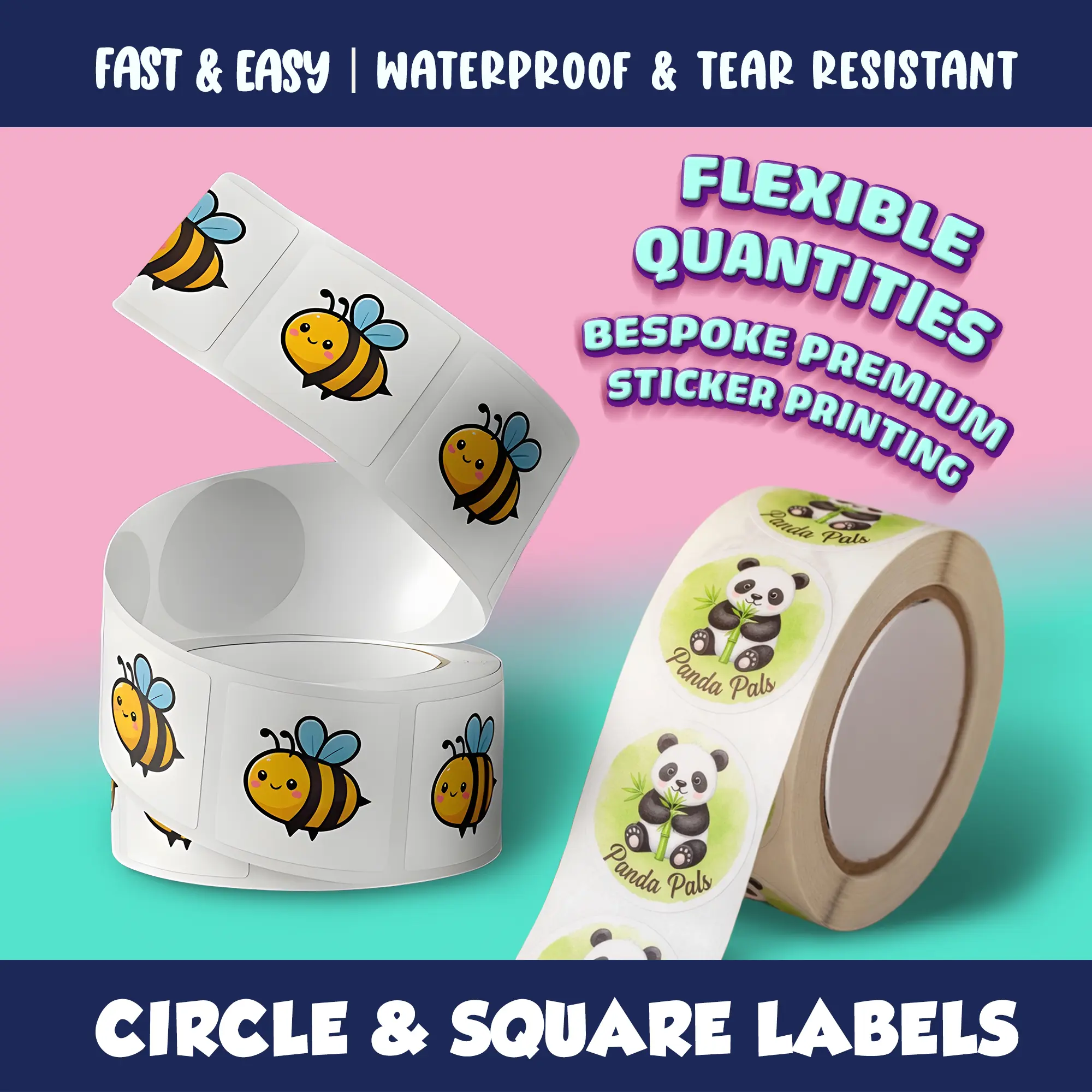 Personalized Weatherproof Labels on Roll | 150 Pack Premium Quality Business Logo Stickers | Circle Square Labels