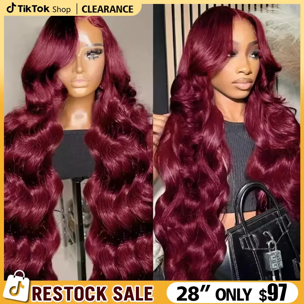 Bling Hair 99J Reddish Brown 13x6 Lace Front Wigs Human Hair Pre Plucked 180 Density Body Wave Lace Front Wigs Human Hair Lace Frontal Wigs Human Hair