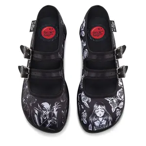 Death Stalks Women's Mary Jane Flat Design Footwear, Adjustable Buckle-Strap, Cushioned Inner Sole with Arch Support and Non-Marking Rubber Sole