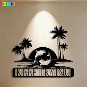1pc Dolphin & Palm Tree Metal Wall Art,Dolphin & Palm Tree Statue Mural, Ideal Gift for New Year, Easter, Coastal Decor Enthusiasts, Weather-Resistant Metal Wall Decor Wall Sculptures, Perfect for Outdoor Fence & Indoor Wall Beach Enthusiasts