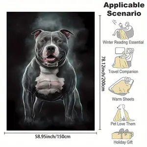 3D Black Muscle Pitbull Pattern Flannel Throw Blanket - Digital Print, Soft, High-Quality Polyester, Non-Pilling, Shed-Free, Contemporary Style for All Seasons - Reversible, Warm Gift for Family and Friends