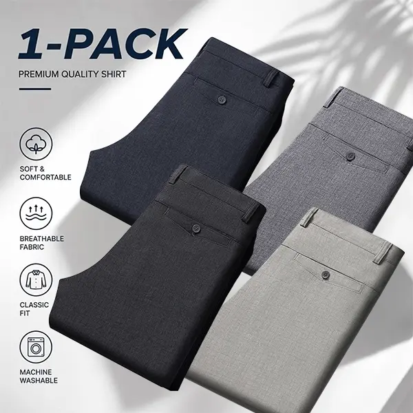 Men’s slim fit stretch dress pants, single pack, wrinkle-resistant casual slacks, business casual chino pants for work/office