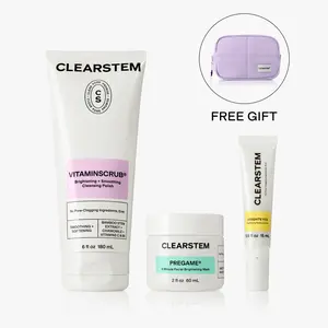 [CLEARSTEM] Advanced Brightening Routine for Dark Spots and Dark Circles, BRIGHTEYES Peptide Eye Gel, 0.5 fl oz, VITAMINSCRUB Exfoliating Scrub Cleanser, 6 fl oz, PREGAME AHA, 2 fl oz Exfoliating Mask, Developed by the Acne Guru®