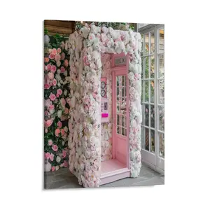 Modern Art White Rose Posters Wall Art Prints Romantic Love Pink Telephone Booth Canvas Posters Home Wall Art Family Bedroom Office Decor Aesthetic Festival Gift