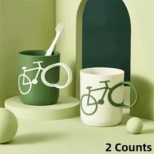 2 Counts Creative Mouthwash Cup, Couple Bicycle Handle, Toothbrush Cup, Face Wash Cup, Plastic Bathroom Glass Cup, Home Decoration