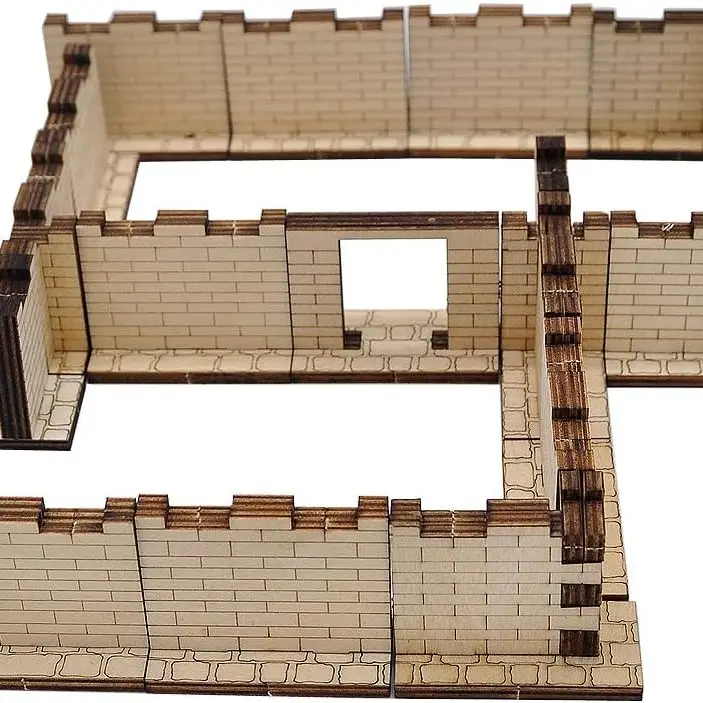 Dungeon Brick Walls (Set of 16) Wood Laser Cut 2" x 1" 3D Modular Terrain Tiles 28mm Scale Perfect for D&D, Dungeons & Dragons, Warhammer and Other Ta