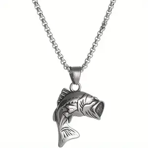 DeepJaw Outfitters Fishing lure necklaces Fashion Large Mouth Bass Pendant Necklace Vintage Embossed Personalized Design Trendy Versatile Neck Chain Retro Fish Necklace Jewelry For Daily Wear Party Fishing Fans Gift