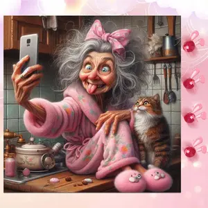 5D DIY Full Drill Round Diamond Painting Kit - Pink Robe, Orange Cat, Kitchen Background Mosaic, Canvas - DIY Decorative Painting, Home Wall Art, Suitable for Halloween and Christmas, Birthday and Anniversary Gifts.