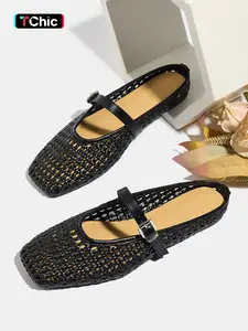 Women's Half-Open Toe Sandals, Breathable Knit Slip-On Beach Shoes, Summer Casual Outdoor Mesh Slippers, Comfortable Muon Shoe