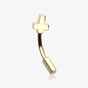 Golden Cross Curved Barbell Eyebrow Ring