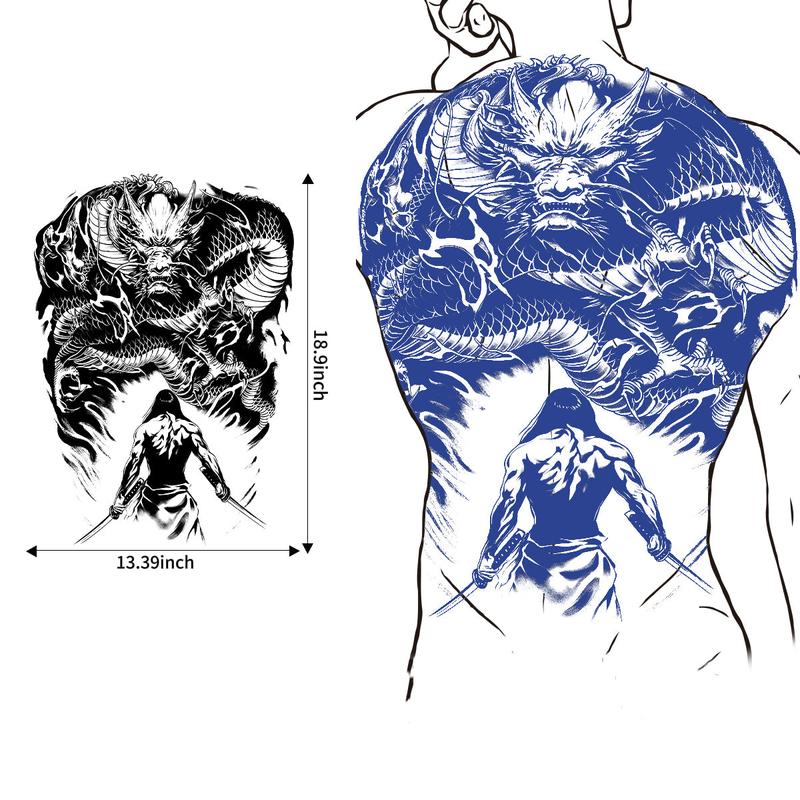 Eastern Enigma Full-Back Temporary Tattoo 18.9 x 13.39-inch Hyper-Realistic Archangel of Judgment Design for Man and Woman