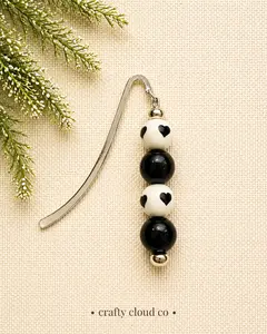 Black & White Heart Beaded Bookmark