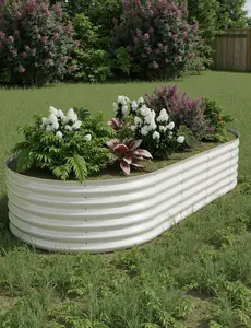 2Pcs 8x4x1.5FT Galvanized Steel Raised Garden Beds, Outdoor Large Planter Boxes with Steel Panels, Open Bottom, Easy Assembly for Vegetables, Fruits, Durable Beige Raised Beds