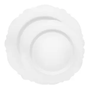 Solid White Round Blossom Disposable Plastic Dinnerware Value Set