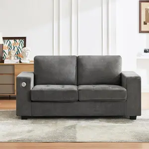 Oversized Chenille Loveseat Sofa with Deep Seat, Charging Ports, Wide Armrests, Side Pockets - Comfy 3-Seater Couch for Living Room, Apartment