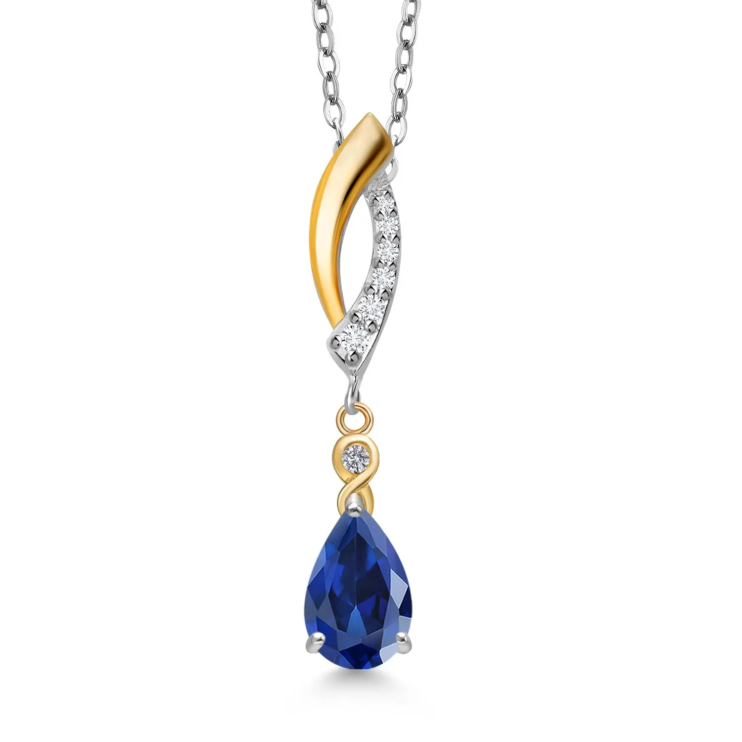 Infinity Teardrop Pendant Necklace for Women | 925 Silver and 10K Yellow Gold | 8X5MM Pear Shape Gemstone Birthstone and White Lab Grown Diamond | With 18 Inch Chain