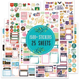 Planner Stickers - Monthly Planner Stickers and Accessories 25 Pages 1500 + Stunning Functional and Colorful Designs, Calendar Sticker Includes Festival Theme Journal Sticker