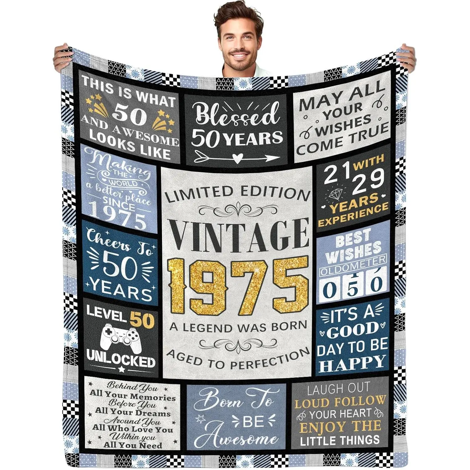50th Birthday Gifts for Men, Vintage 1975 Birthday Blanket 50"x60", Birthday Gifts for 50 Year Old Men, 1975 Birthday Gifts for Men, Funny 50th Birthday gift for Him Husband Dad Brother Uncle Friend