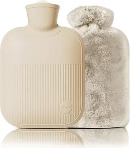 Hot Water Bottle with Cover Leak-Proof for Hot Cold Compress Hand Feet Warmer Ideal for Menstrual Cramps Neck Shoulder Pain Relief Warm Winter Healthcare Aid White Classic Protection