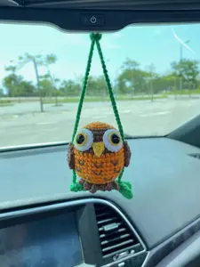 Cute Swinging Owl Car Mirror Hanging Accessories, Crochet Owl Ornaments, New Car Gift Idea, Gift For Her, Car Decorations, Car Charm