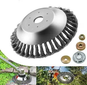 Steel wire grass trimmer wheel, 8-inch cutting head, lawn mower rust remover, weed removal head, garden accessories