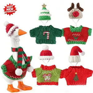 4PCS Desk Goose Outfits Mini Knitted Sweater with Hats for Magnetic Goose Key Holder Small Animal Statue Decor Valentine's Day Holiday Clothes Easter gifts