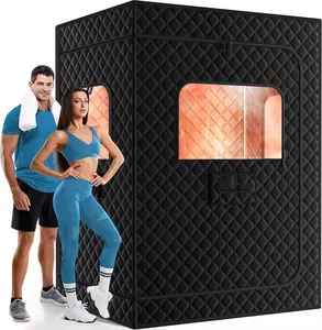 2 Person Sauna, Extra Large Sauna Box, Portable Steam Sauna Tent with 2 Steamers, 2 Folding Chair, 71”x 49”x 36”, Black Inflatable Hot Tub