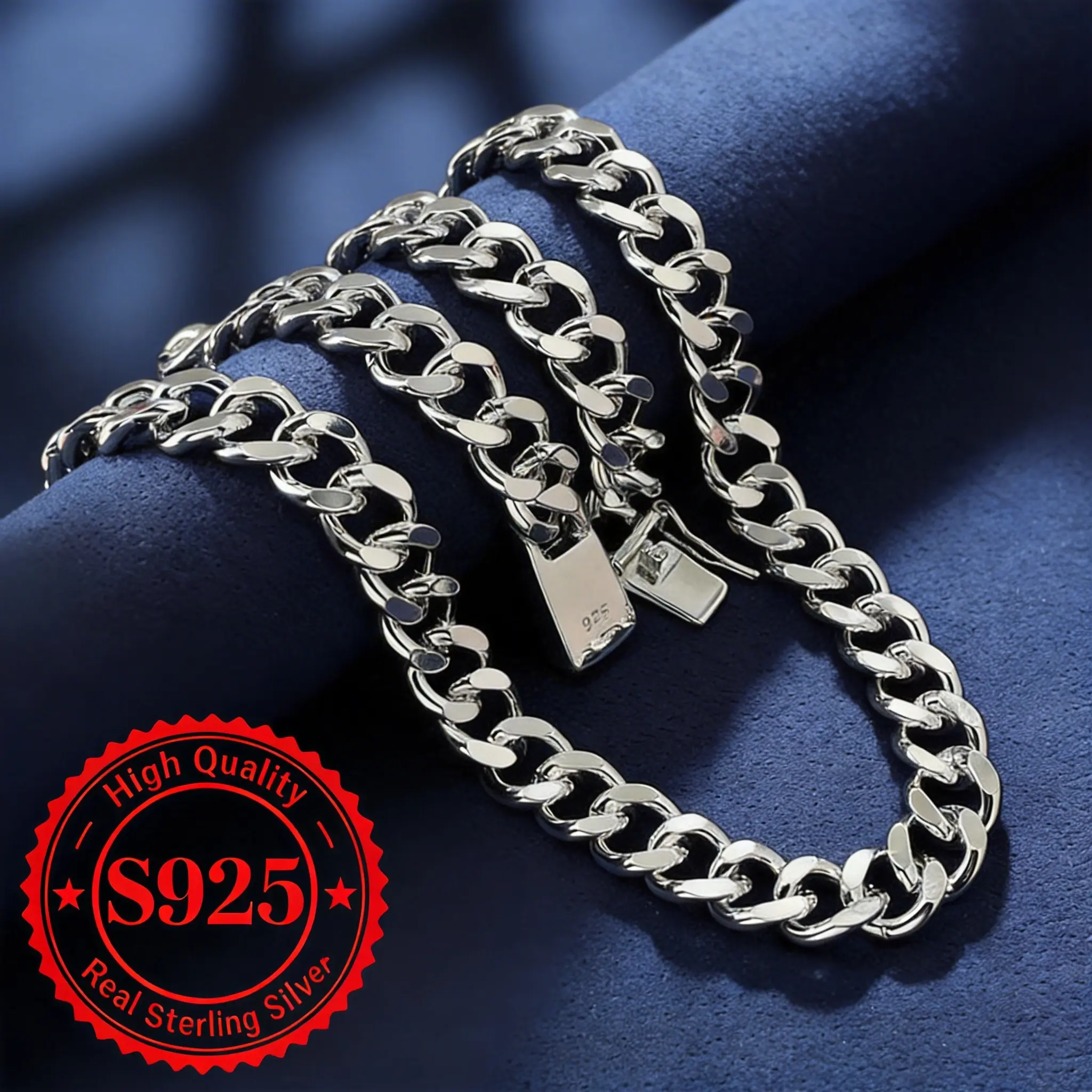 925 Sterling Silver Plated Male 10mm Chunky Cuban Link Chain Necklace, Solid Core, Box Clasp, 20-24in (50cm/20in Option), Tarnish-Resistant, Durable, Sleek Finish, Hip Hop Jewellery, Daily Wear/Birthday Gift, Affordable Fashion Accessory, 10Mm Cuban Chain