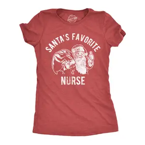 Womens Funny T Shirts Santas Favorite Nurse Sarcastic Christmas Graphic Novelty Tee For Ladies Funny Womens T Shirts Cute Vintage Fashion Casual Ladies T-Shirt Gift Christmas Tops for Women Funny Office Top Red -