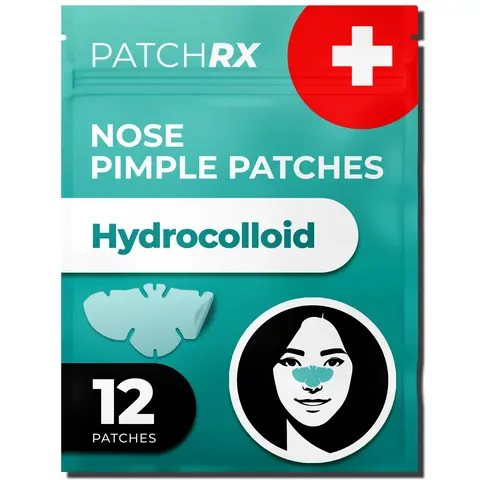 PatchRx Pimple Patches for Nose (12 Pack), Cover Nose Pimples Overnight - Hydrocolloid Acne Patches - Pimple Patch Hydrocolloid Patches & Pimple Stickers, Nose Strip, Zit Patches