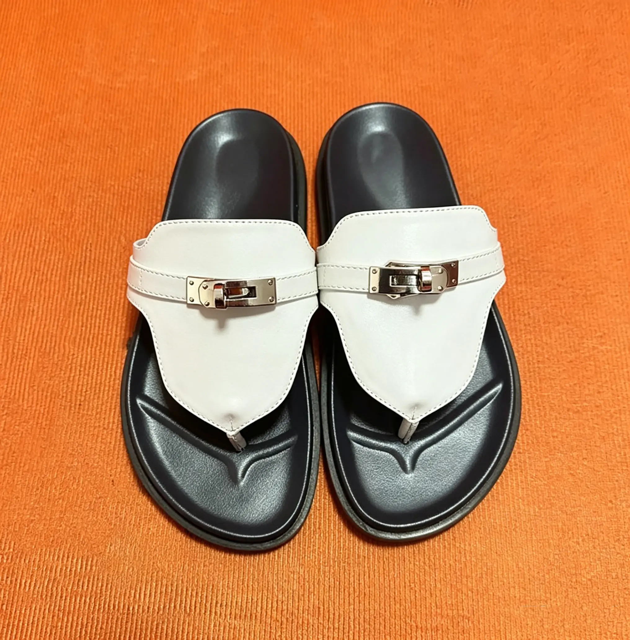 ReneChristine Women's Trendy Metal Buckle Flip-Flop Sandals, Casual Flat Thong Slides for Summer tiktokshopbacktoschool