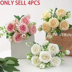 4pcs Peony Spring Color Core Peony Artificial Flowers, Artificial Flower Set, Artificial Flower Arrangements, for birthday parties, party decorations, home decor, vase decoration, windowsill decoration, bouquet