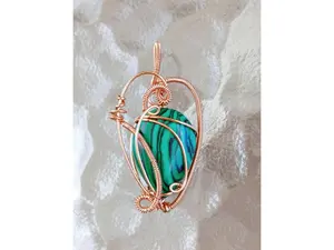 Malachite Natural Gemstone Tear Drop Eternity Heart Wire Wrap Fine Art  Copper Pendant by Abracadabra just like that