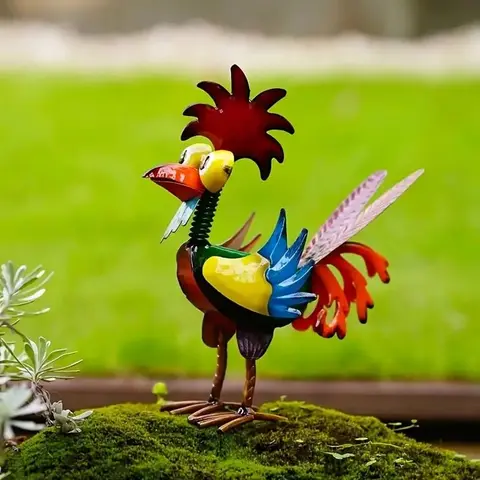 Metal-Rooster Outdoor Decorative Statue, Multi-color Animal Art Courtyard Decoration, Tabletop Ornaments Statue Decoration Crafts, Garden Accessories for Outdoor Lawn, Courtyard, Garden Sculptures Statues, Outdoor Garden Accessory